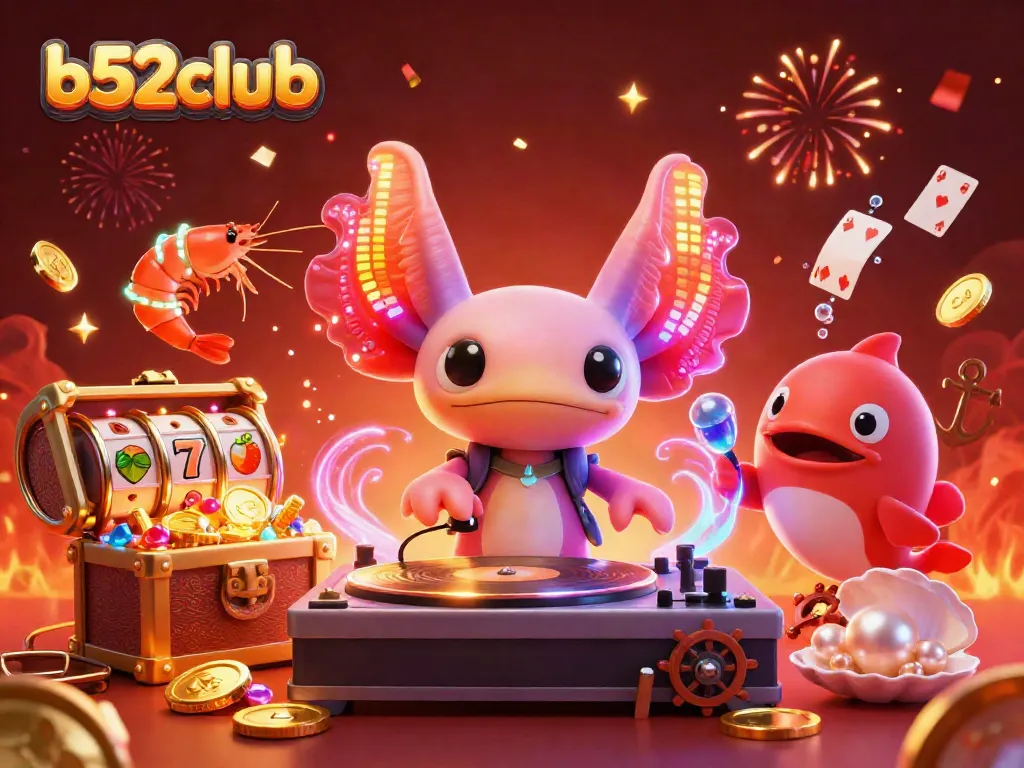 Win exciting prizes at b52club with lively underwater casino fun featuring a DJ axolotl!
