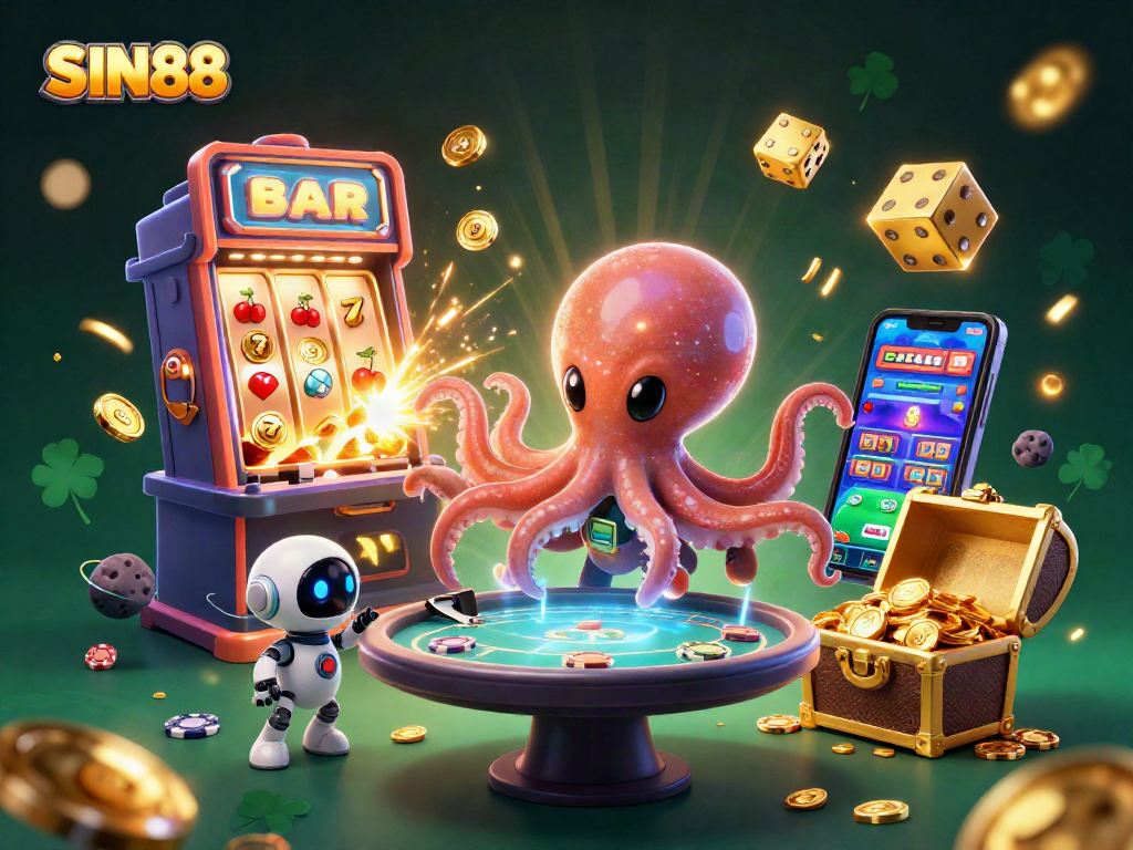 Experience slots and poker action at SIN88, where a colorful cosmic scene bursts with excitement.