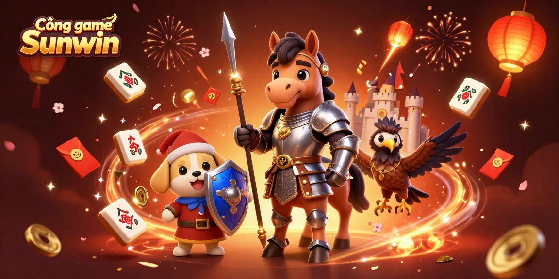 Experience the thrill of Cổng game Sunwin in a vibrant 3D casino scene with knights and festive elements.